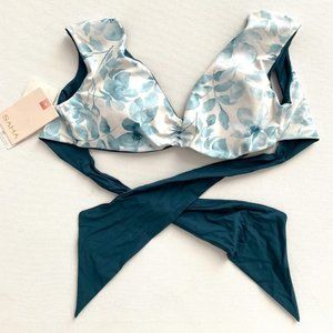 Saha Reversible Swimwear Bikini  Top Floral White Blossom / Cypress Green